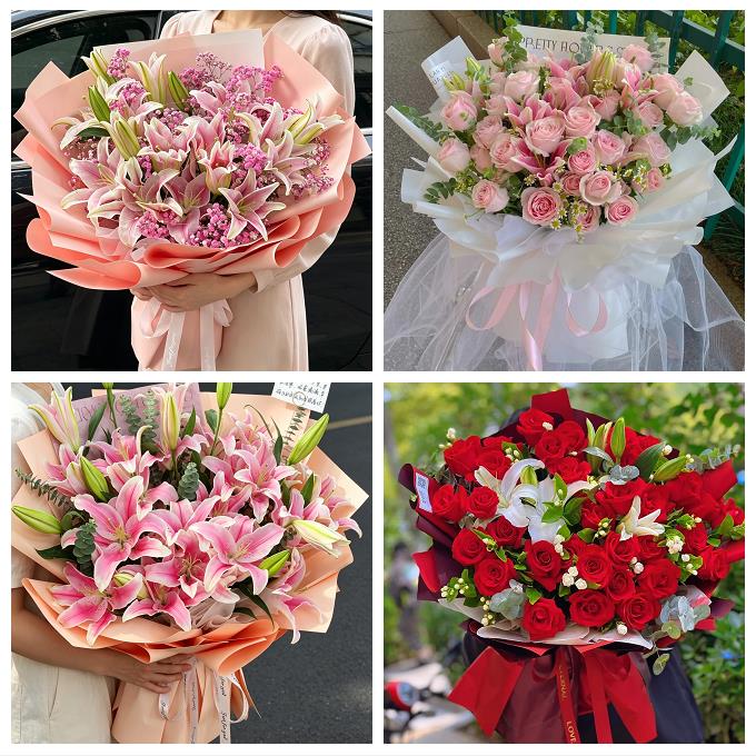 上海市奉贤区金汇四团青村镇鲜花店同城配送朋友生日玫瑰百合花束