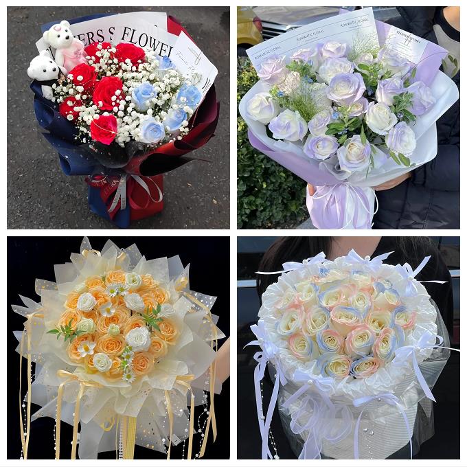 葫芦岛市绥中县建昌县兴城市鲜花店卡布碎冰蓝紫玫瑰花束同城配送