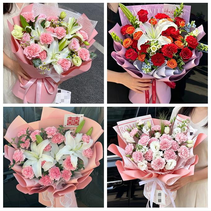 郑州市中原区二七管城金水区同城鲜花店送长辈康乃馨百合生日花束