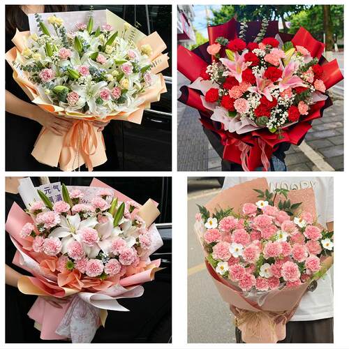 威海市环翠文登区荣成乳山市同城鲜花店送长辈康乃馨百合生日花束