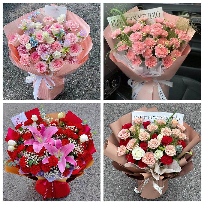 江门市蓬江江海新会区台山市同城鲜花店订38妇女节康乃馨百合花束