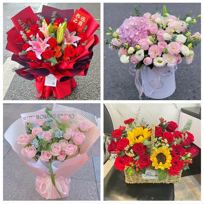 肇庆市端州鼎湖区广宁怀集县鲜花店同城送女朋友玫瑰混搭生日花束