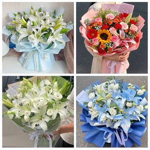 巴彦淖尔市临河区五原磴口县鲜花店同城配送朋友生日玫瑰百合花束