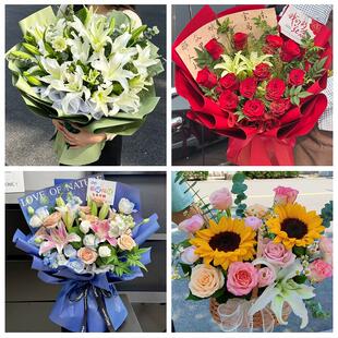 送崇左市大新县天等县凭祥市鲜花店同城配送朋友生日玫瑰百合花束