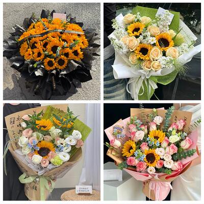 雅安市雨城名山区荥经汉源县同城鲜花店成人礼高考向日葵玫瑰花束