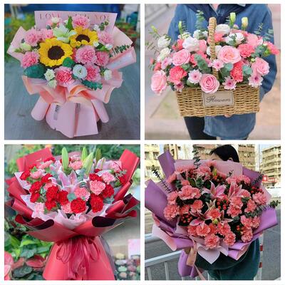 齐齐哈尔富裕克山拜泉讷河市鲜花店订康乃馨百合花束同城配送长辈