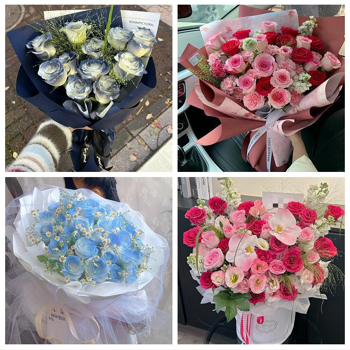 送嘉兴市海宁市平湖市桐乡市鲜花店卡布碎冰蓝紫玫瑰花束同城配送