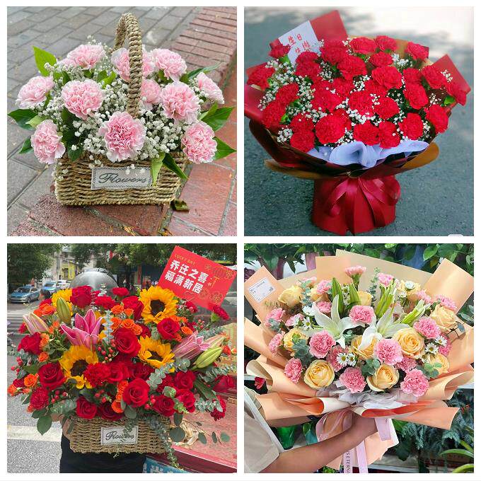 南昌市湾里区青山湖区南昌县鲜花店订康乃馨百合花束同城配送长辈
