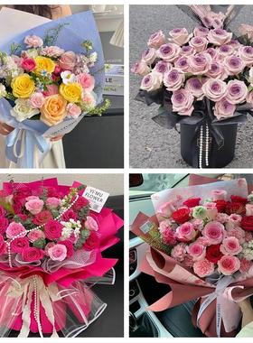 送北京市东城区天坛永定门外鲜花店卡布碎冰蓝紫玫瑰花束同城配送