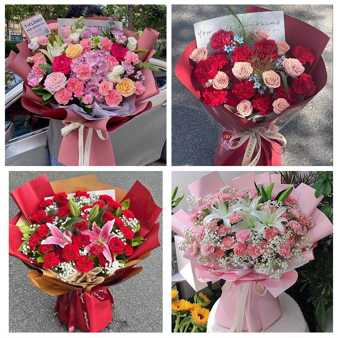 送咸阳市淳化县武功县兴平市同城鲜花店订38妇女节康乃馨百合花束