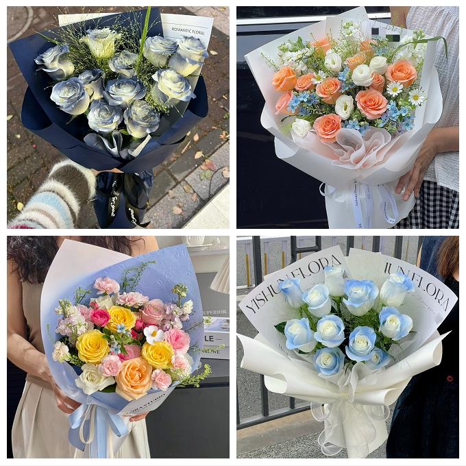 送常州市天宁区钟楼区新北区鲜花店卡布碎冰蓝紫玫瑰花束同城配送