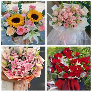 送来宾市兴宾区忻城县象州县鲜花店同城配送朋友生日玫瑰百合花束
