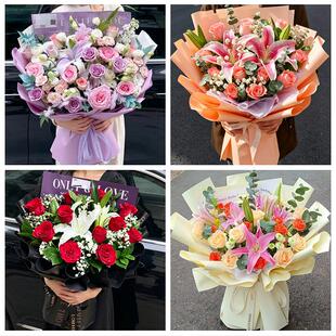 北京市昌平区城北南口马池口鲜花店同城配送朋友生日玫瑰百合花束