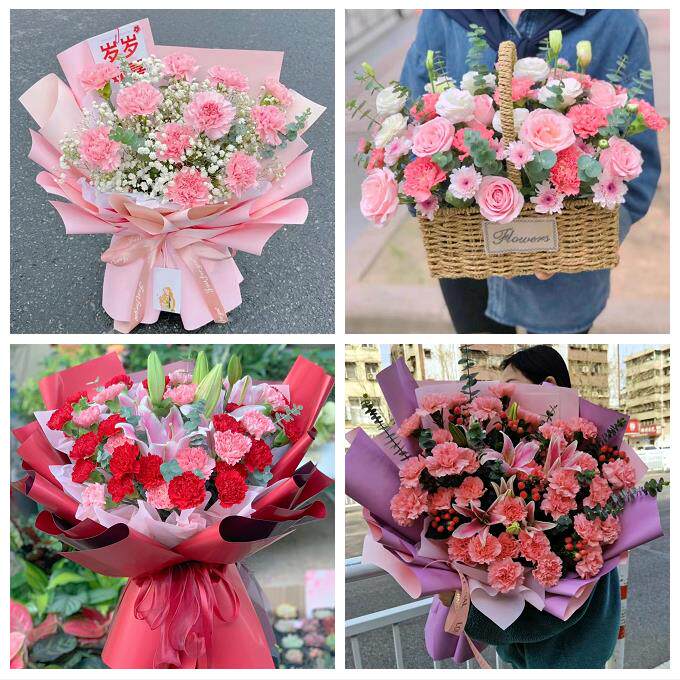 天津南开向阳路嘉陵道王顶堤鲜花店订康乃馨百合花束同城配送长辈