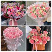 西安未央雁塔阎良临潼长安区同城鲜花店订38妇女节康乃馨百合花束