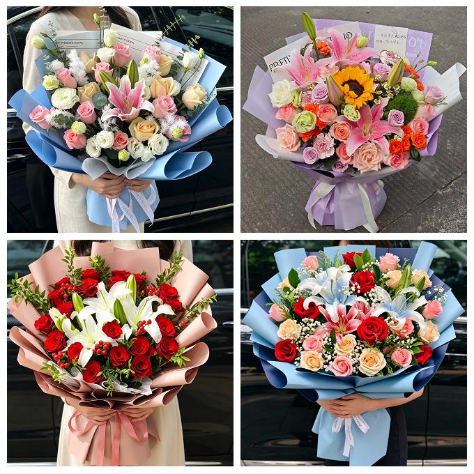 北京石景山区广宁五里坨鲁谷鲜花店同城配送朋友生日玫瑰百合花束