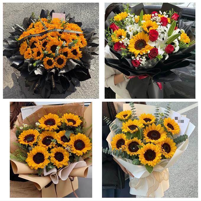 送昆明市宜良县石林县嵩明县同城鲜花店成人礼高考向日葵玫瑰花束