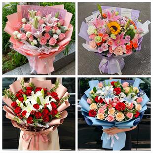 上海市浦东新区潍坊陆家嘴街鲜花店同城配送朋友生日玫瑰百合花束