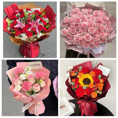送张掖市临泽县高台县山丹县同城鲜花店订38妇女节康乃馨百合花束