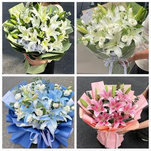 河池市金城江区南丹县天蛾县鲜花店同城配送朋友生日玫瑰百合花束