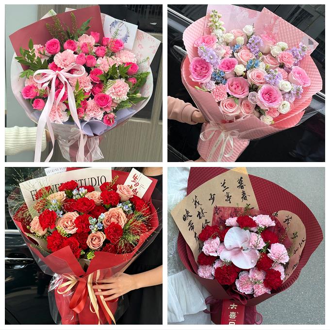 陕西咸阳市彬县长武县旬邑县同城鲜花店送长辈康乃馨百合生日花束