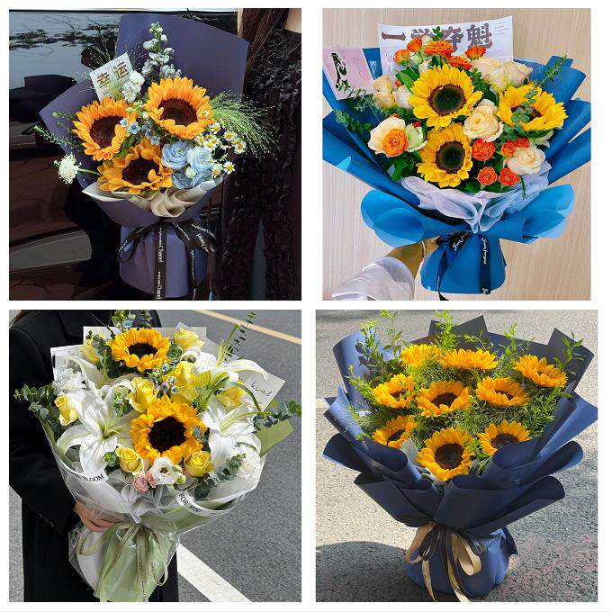 送咸阳市淳化县武功县兴平市同城鲜花店订玫瑰向日葵混搭生日花束