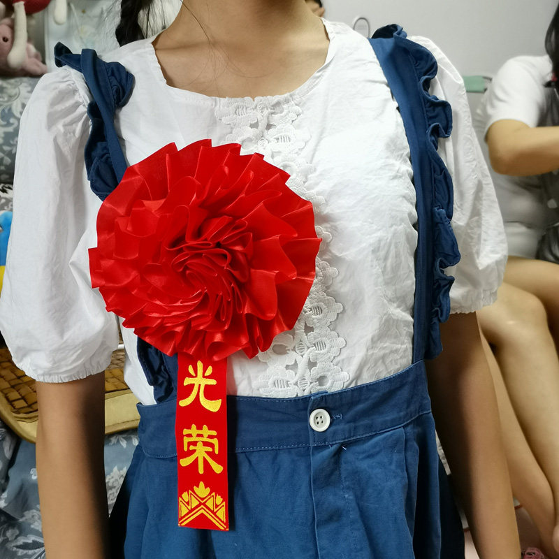 喜庆优秀教师胸前表彰大红花胸花婚庆用品绸缎光荣花别针小红花