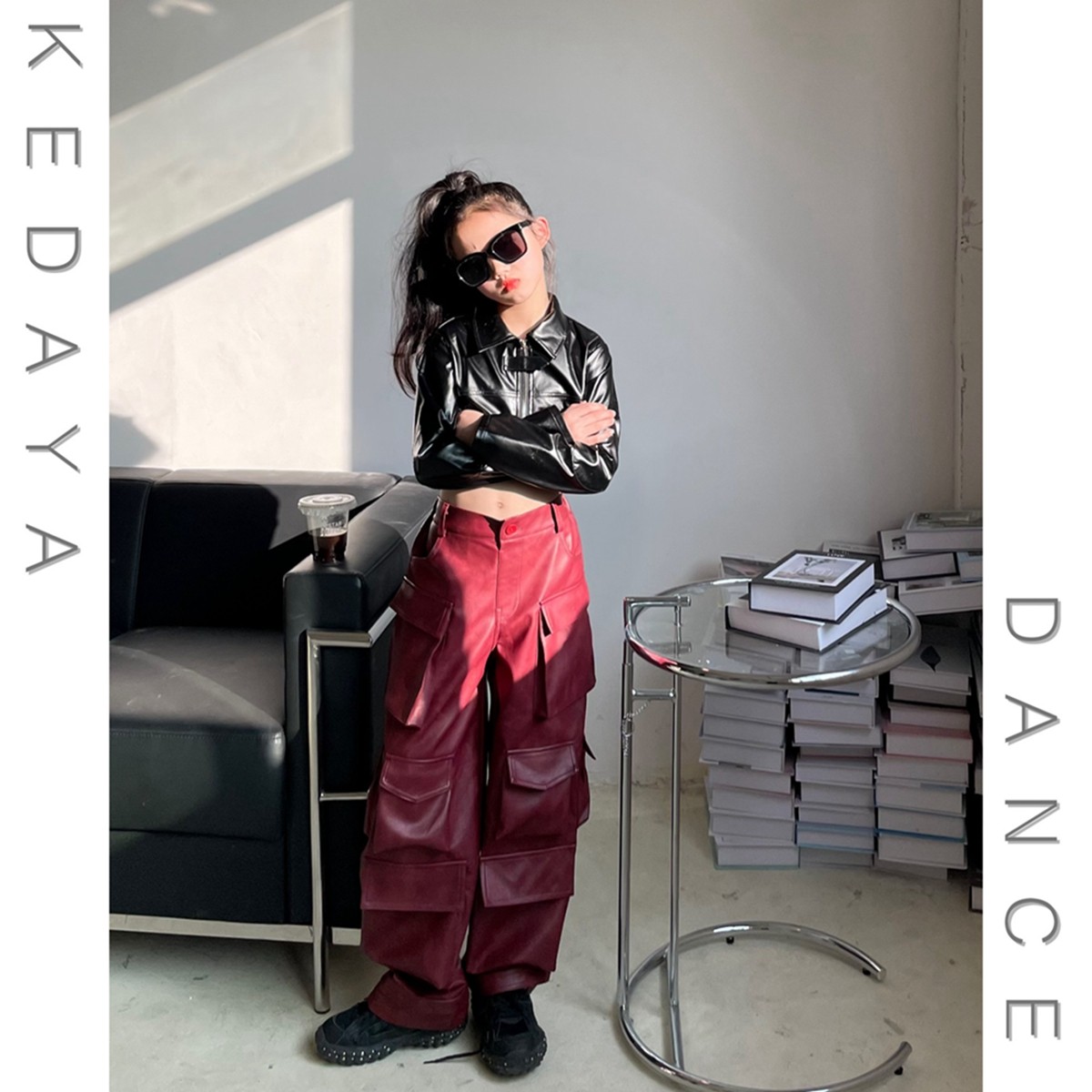 童装春季新款甜酷女童皮衣短外套工装皮裤少儿爵士舞套装演出服,童装/婴儿装/亲子装,套装,淘宝优惠券,粉丝福利购,淘宝优惠卷