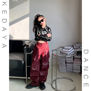 春季 少儿爵士舞套装 新款 皮裤 演出服 甜酷女童皮衣短外套工装 童装