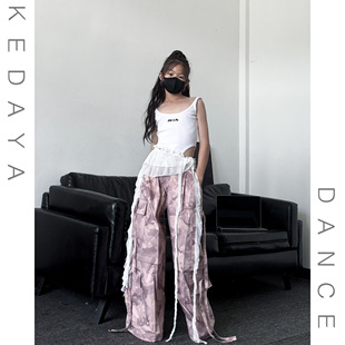 2025春夏新款女童无袖连体背心冰丝迷彩工装裤爵士舞演出服套装