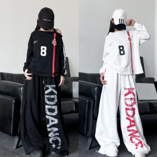 秋季新款童装女童美式宽松T恤束脚卫裤潮酷儿童街舞套装演出服