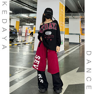 秋季新款童装女童美式宽松卫衣假两件卫裤潮酷儿童街舞套装演出服