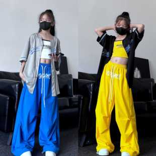夏季潮酷男女儿童宽松棒球服开衫伞兵裤嘻哈街舞hiphop演出服套装