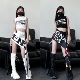 2025春夏新款 女团爵士舞演出服套装 女童无袖 露脐背心印花腰封短裤