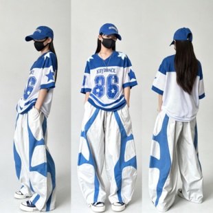 潮酷男女儿童美式嘻哈宽松T恤速干弯刀裤六一帅气街舞演出服套装