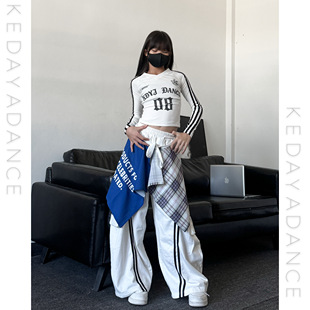 女童美式 童装 T恤拼接腰封工装 裤 2025秋季 潮酷儿童爵士舞套装 新款