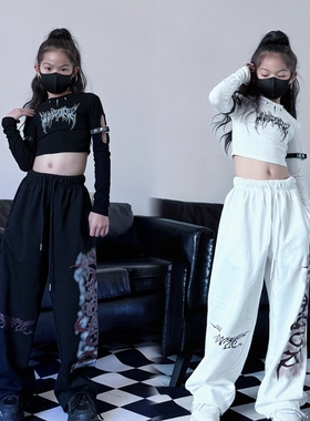 春秋新款童装潮酷女童修身T恤束脚卫裤套装少儿舞蹈爵士舞演出服