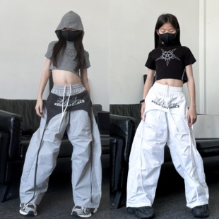 春夏新款女童爵士舞套装洋气时髦短袖T恤阔腿裤两件套少儿街舞服