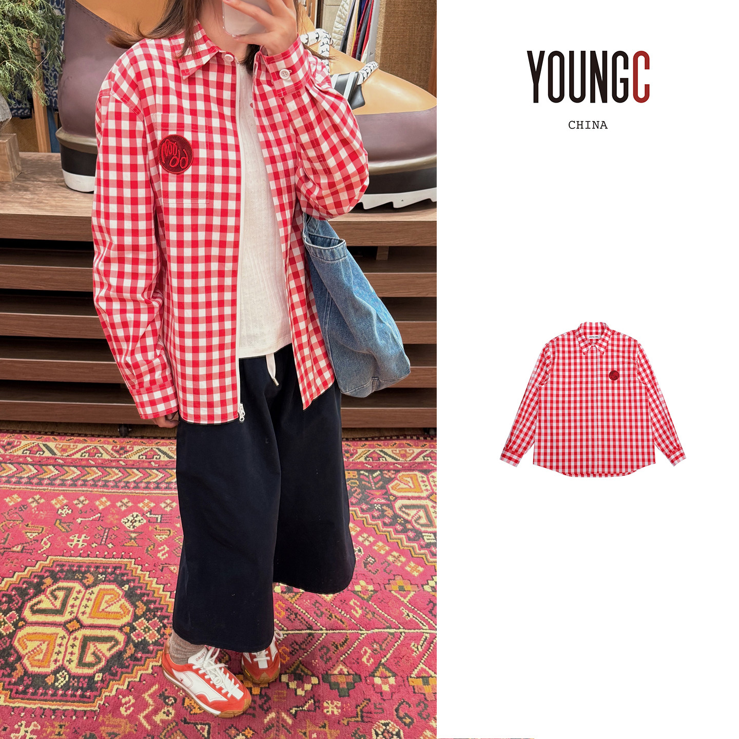 NATURAL HOTEL【红色格纹宽松衬衫】设计师品牌 no退可换