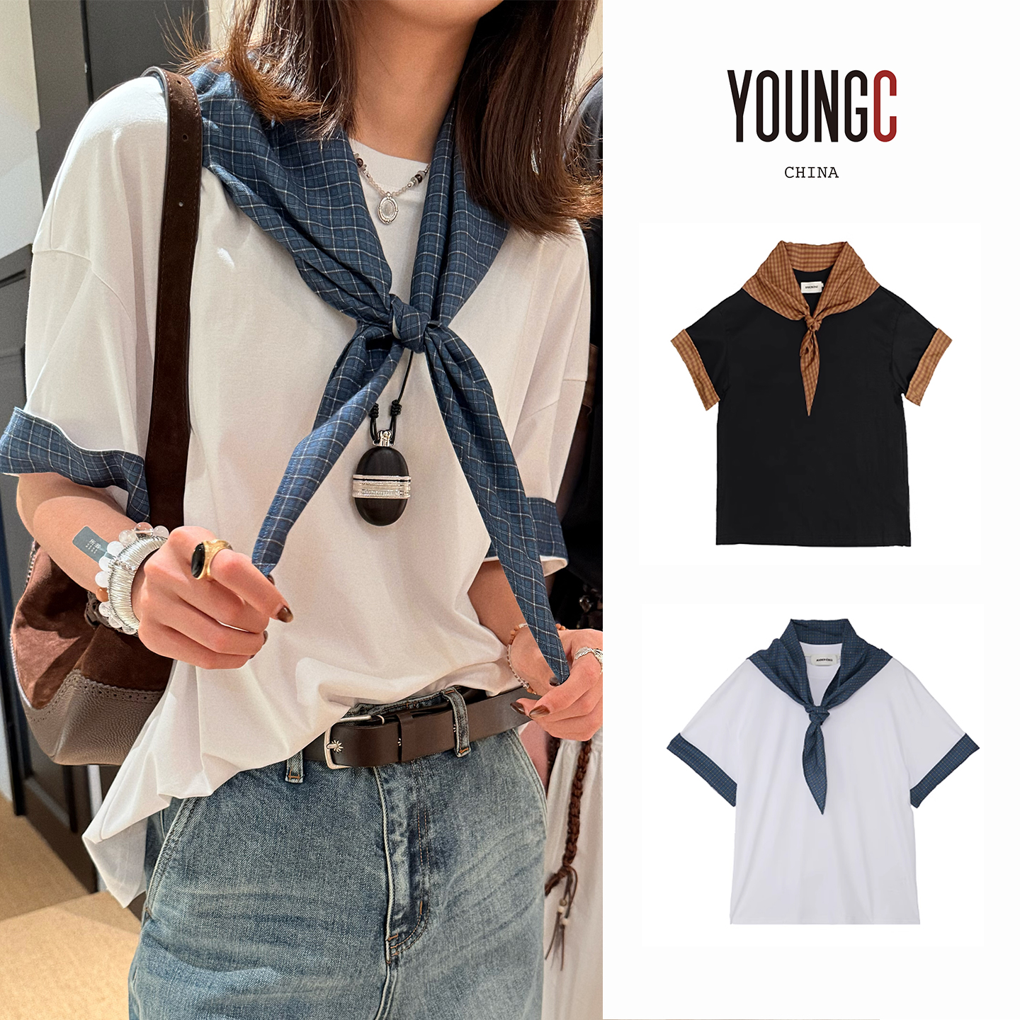 ANNENONO设计师品牌 【翻折袖口T恤(带丝巾)】YOUNGC买手店