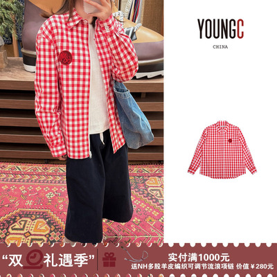 NATURAL HOTEL【红色格纹宽松衬衫】设计师品牌 no退可换