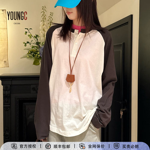 对倒设计师插肩长袖T恤女