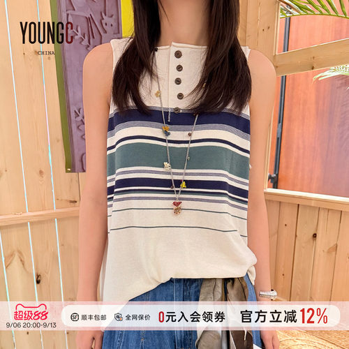 fafamoon和纸纱撞色条纹背心