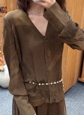 UNCHATGRIS【后背镂空印花衬衫】设计师品牌 no退可换