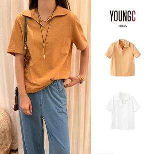 WHM设计师品牌 YOUNGC买手店 彩点针织布翻领短袖 T恤