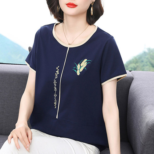 妈妈纯棉短袖t恤女2026夏装新款中老年大码上衣女时尚洋气体恤衫