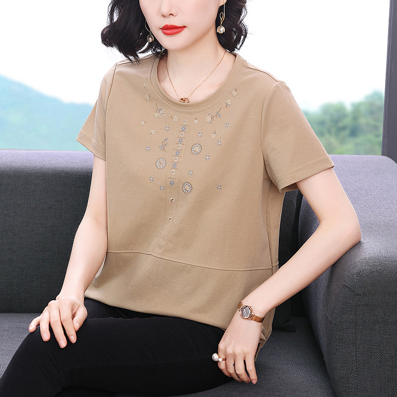 纯棉短袖t恤女妈妈夏装2026新款中老年减龄遮肚上衣洋气半袖汗衫