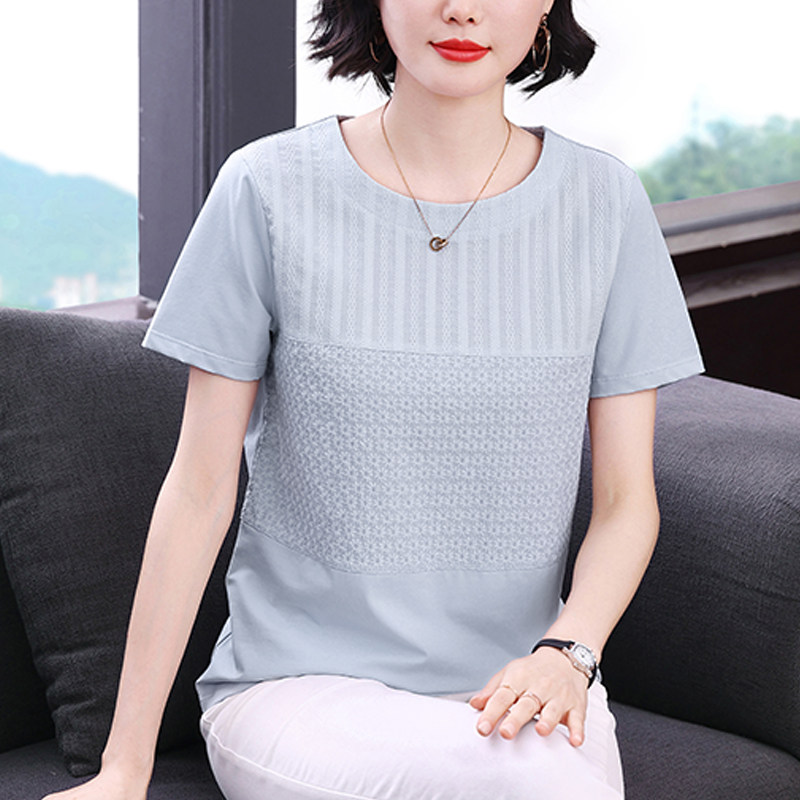 妈妈纯棉短袖t恤女 2026夏装新款中老年宽松大码上衣时尚洋气小衫