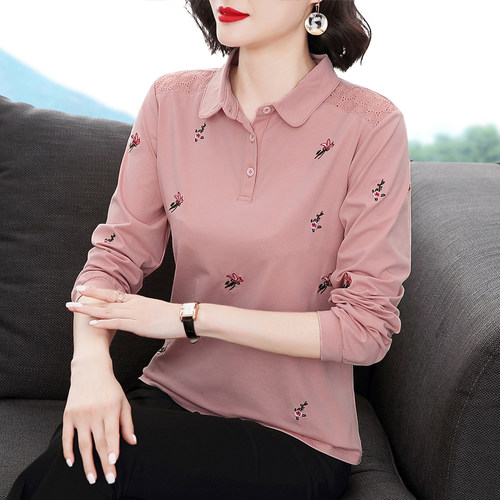 不起球不褪色妈妈纯棉长袖上衣女