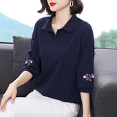 纯棉t恤女2026春秋装 上衣打底衫 新款 中袖 中老年polo衫 妈妈七分袖